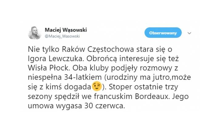 Już nie tylko Raków! KOLEJNA EKSTRAKLASOWA PROPOZYCJA DLA LEWCZUKA